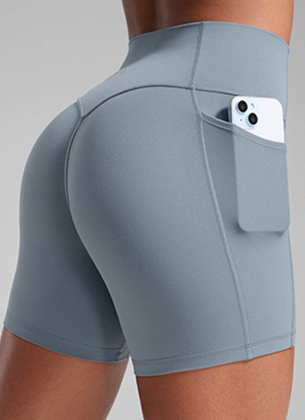 CRZ YOGA Butterlift Womens Scrunch Butt No Front Seam Pocket Biker Shorts 5'' Belgian Blue