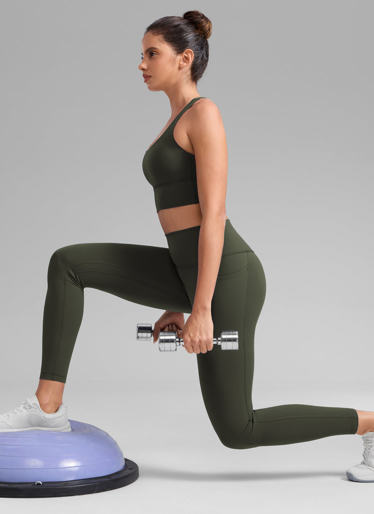 CRZ YOGA Women's Butterlift Workout High Rise Pocket Leggings 25'' Olive Green