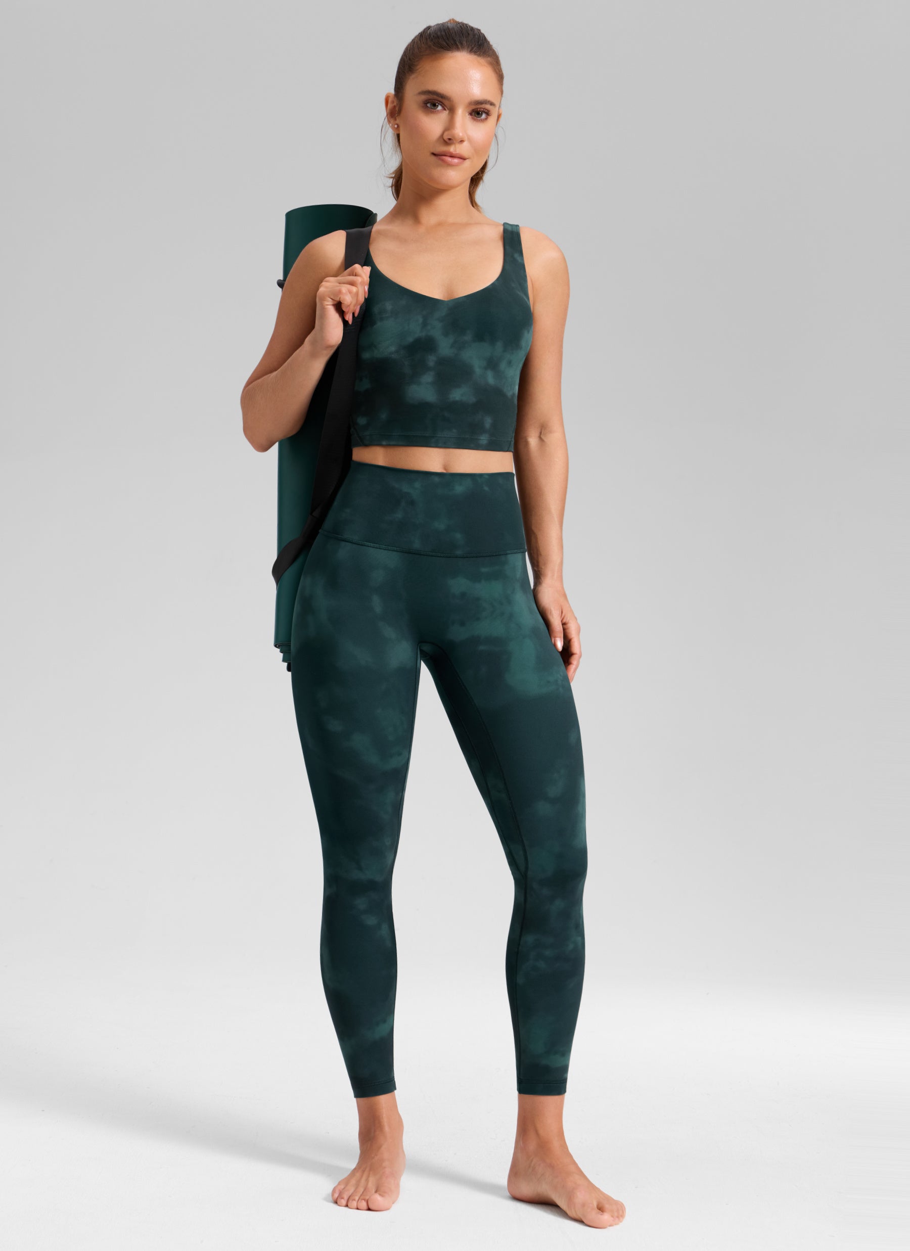 CRZ YOGA Women's Butterluxe Yoga High Rise No Front Seam Legging 25'' Emerald Green Tie-Dye Flowers