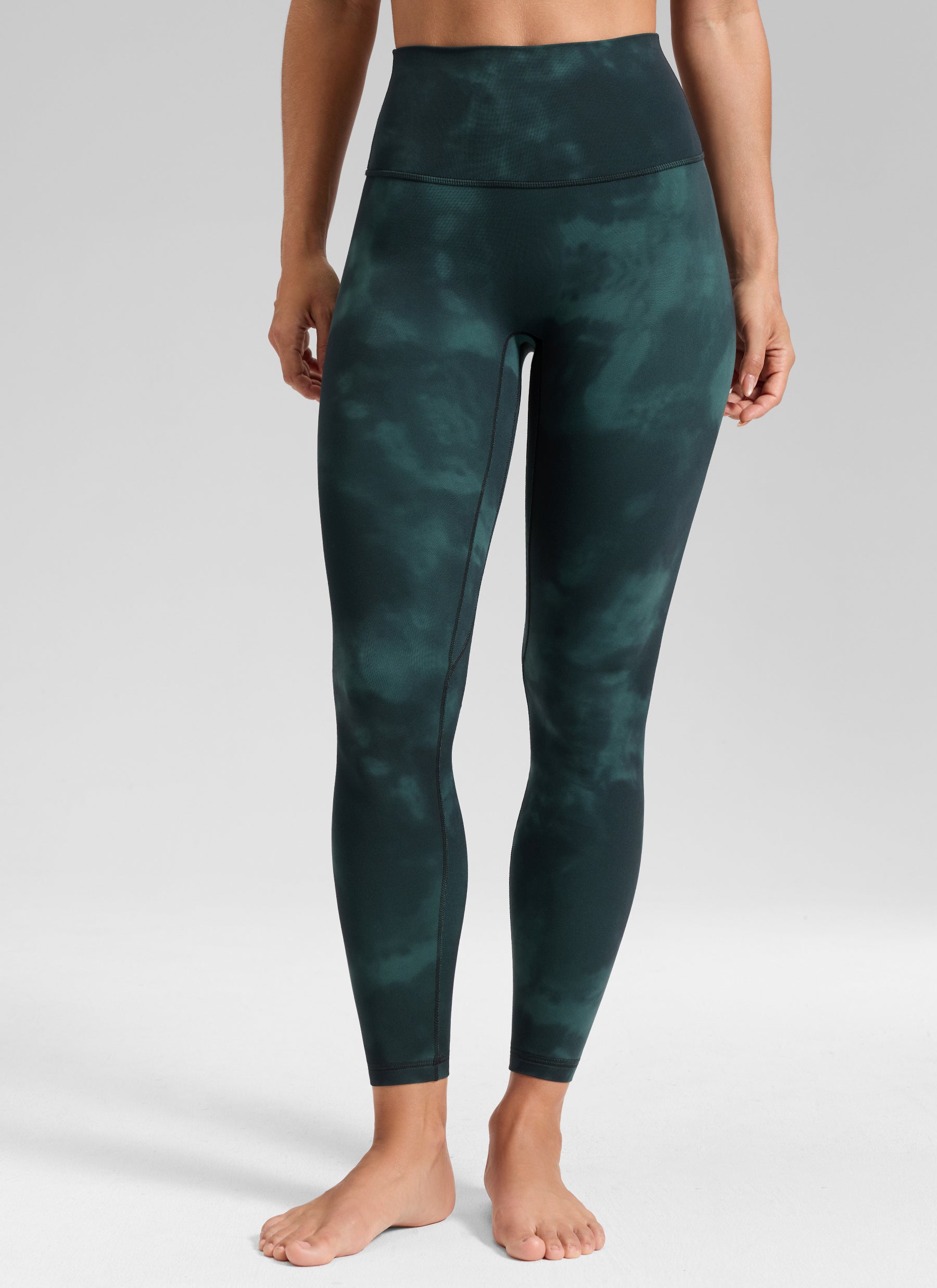CRZ YOGA Women's Butterluxe Yoga High Rise No Front Seam Legging 25'' Emerald Green Tie-Dye Flowers