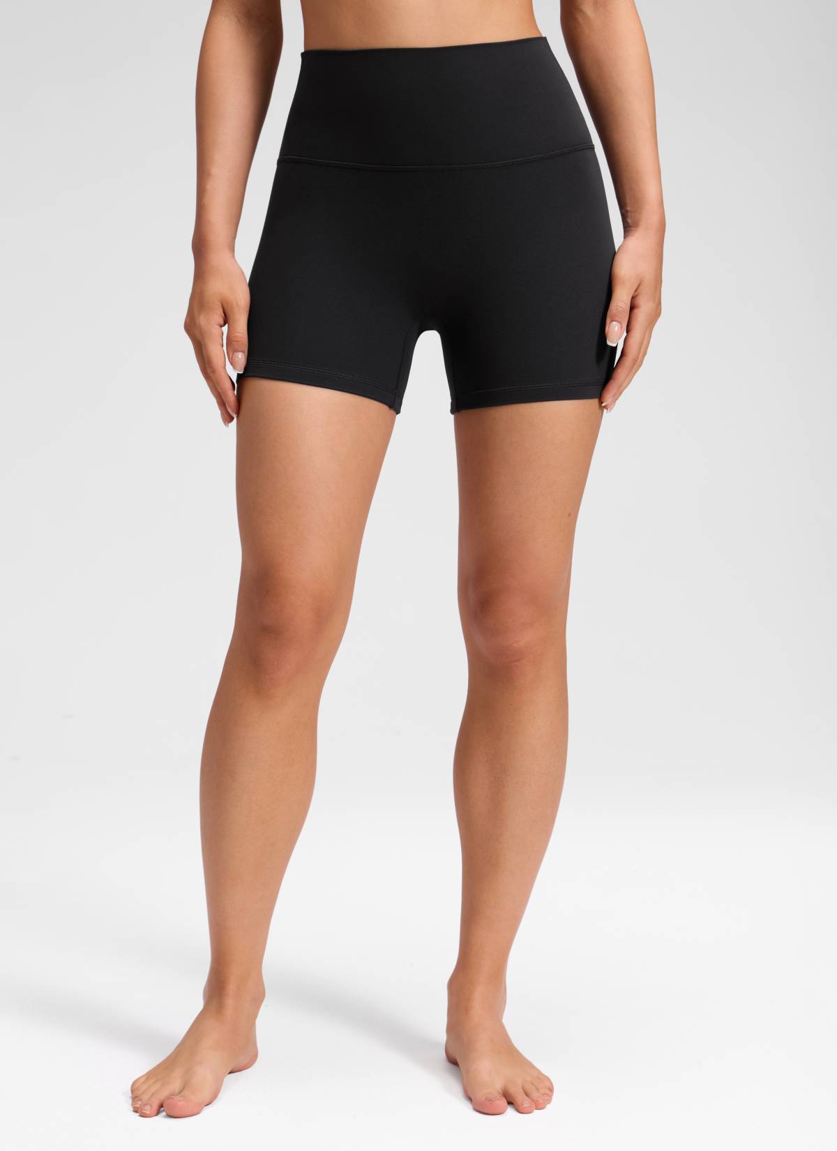 CRZ YOGA Women's Butterluxe Yoga High Rise No Front Seam Shorts 4'' Black
