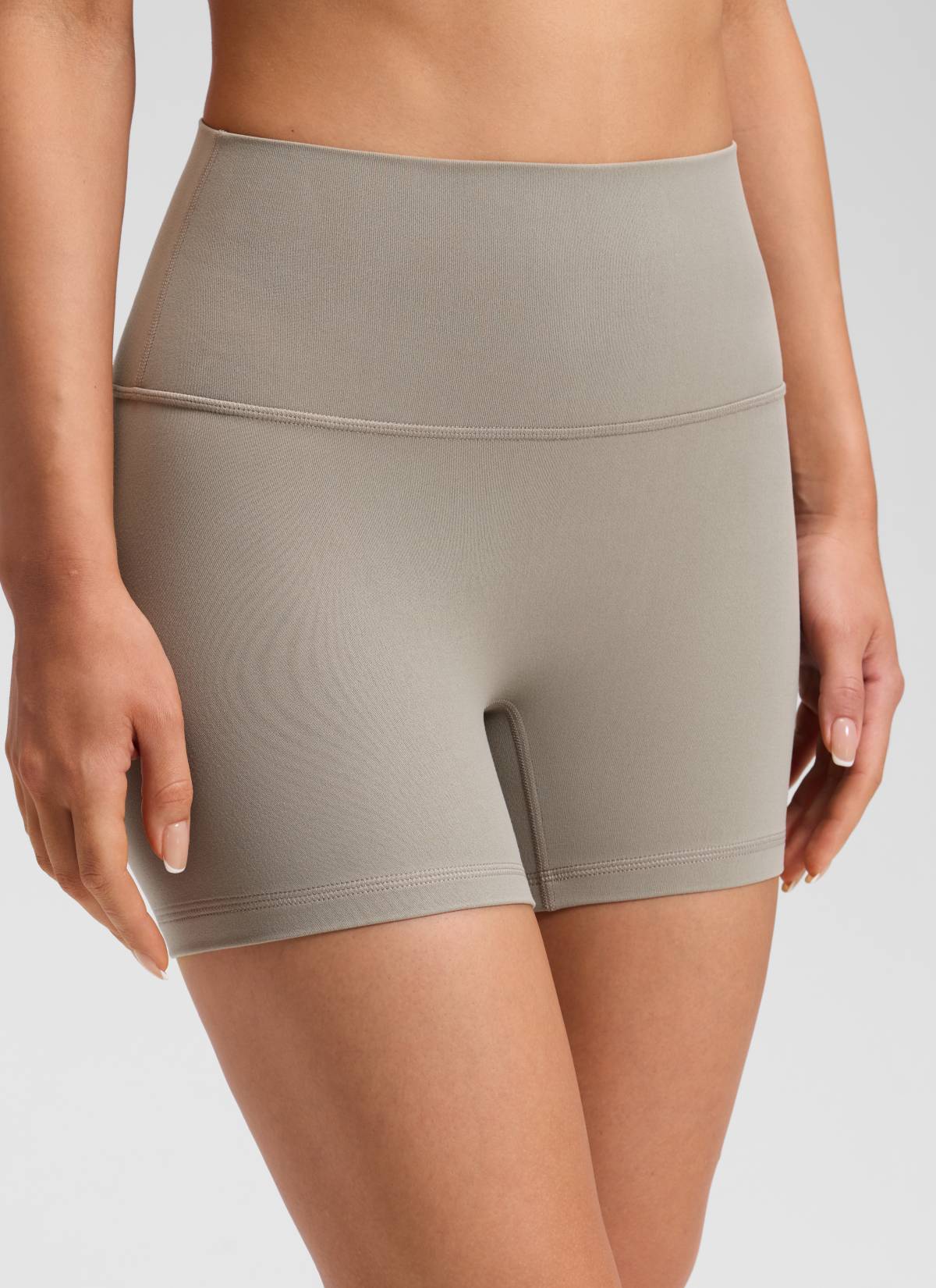 CRZ YOGA Women's Butterluxe Yoga High Rise No Front Seam Shorts 4'' Warm Ash Grey
