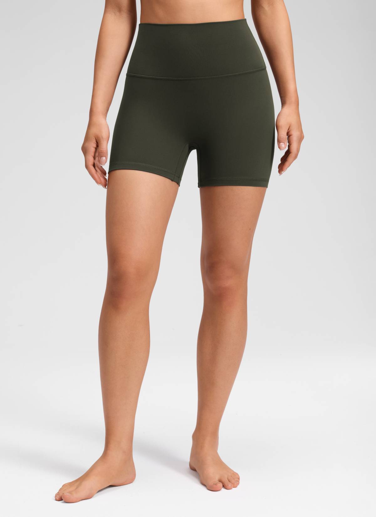 CRZ YOGA Women's Butterluxe Yoga High Rise No Front Seam Shorts 4'' Olive Green