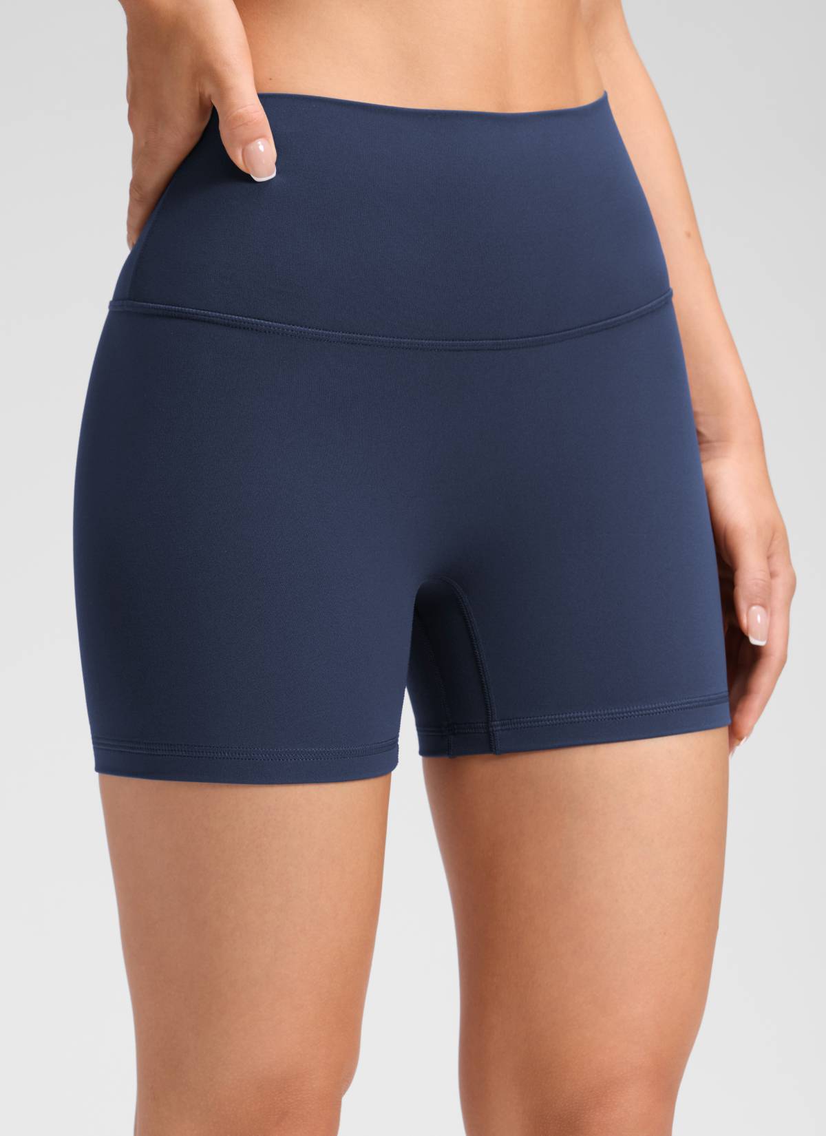 CRZ YOGA Women's Butterluxe Yoga High Rise No Front Seam Shorts 4'' Club Blue