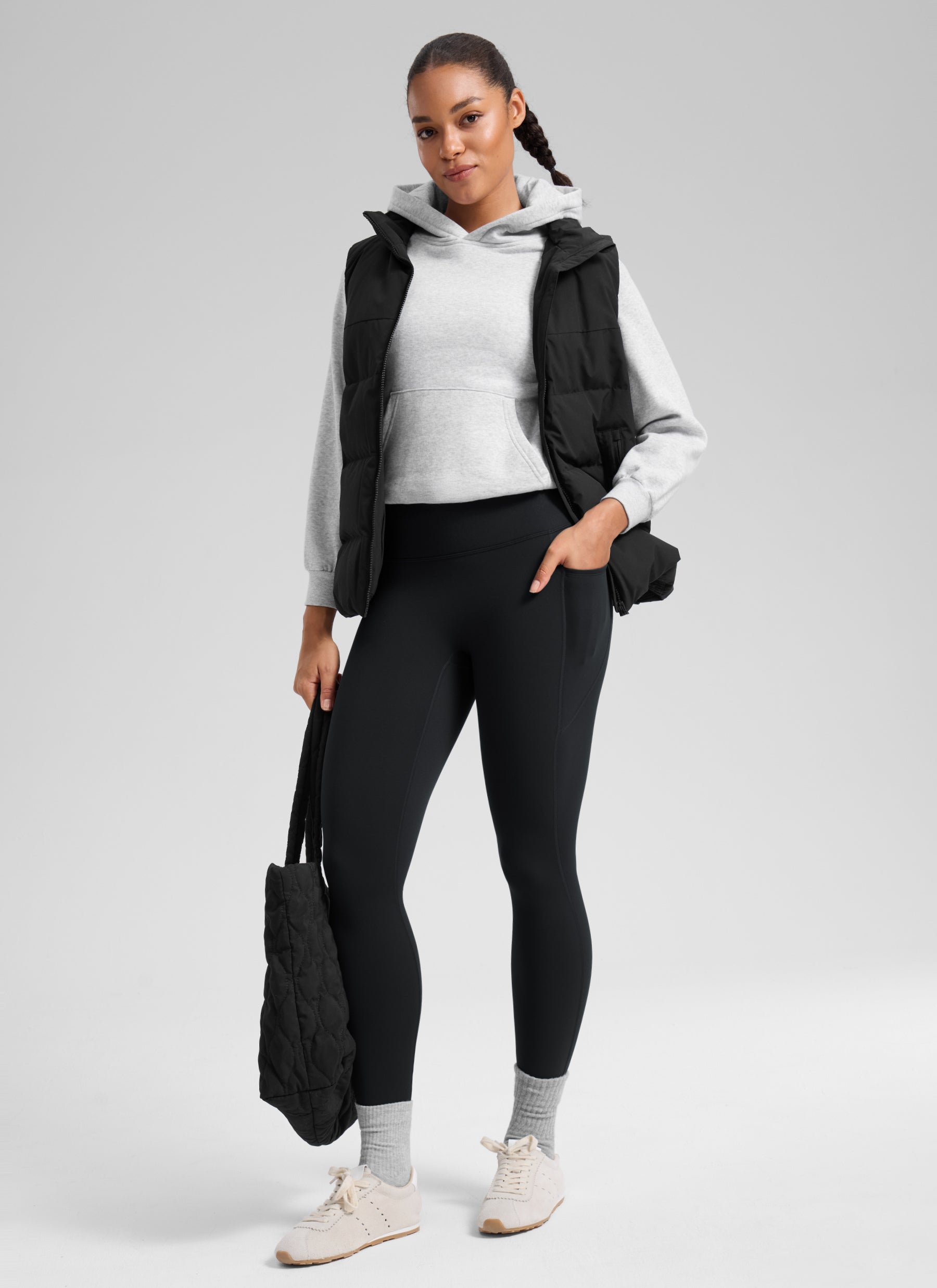 CRZ YOGA Women's Matte Thermal Fleece Lined Winter Pocket Legging 25'' Black @model_info:F