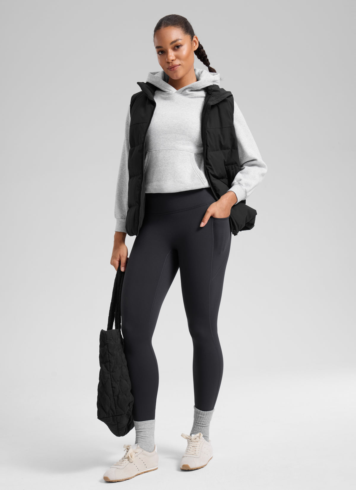 CRZ YOGA Women's Matte Thermal Fleece Lined Winter Pocket Legging 25'' Ink Gray @model_info:F