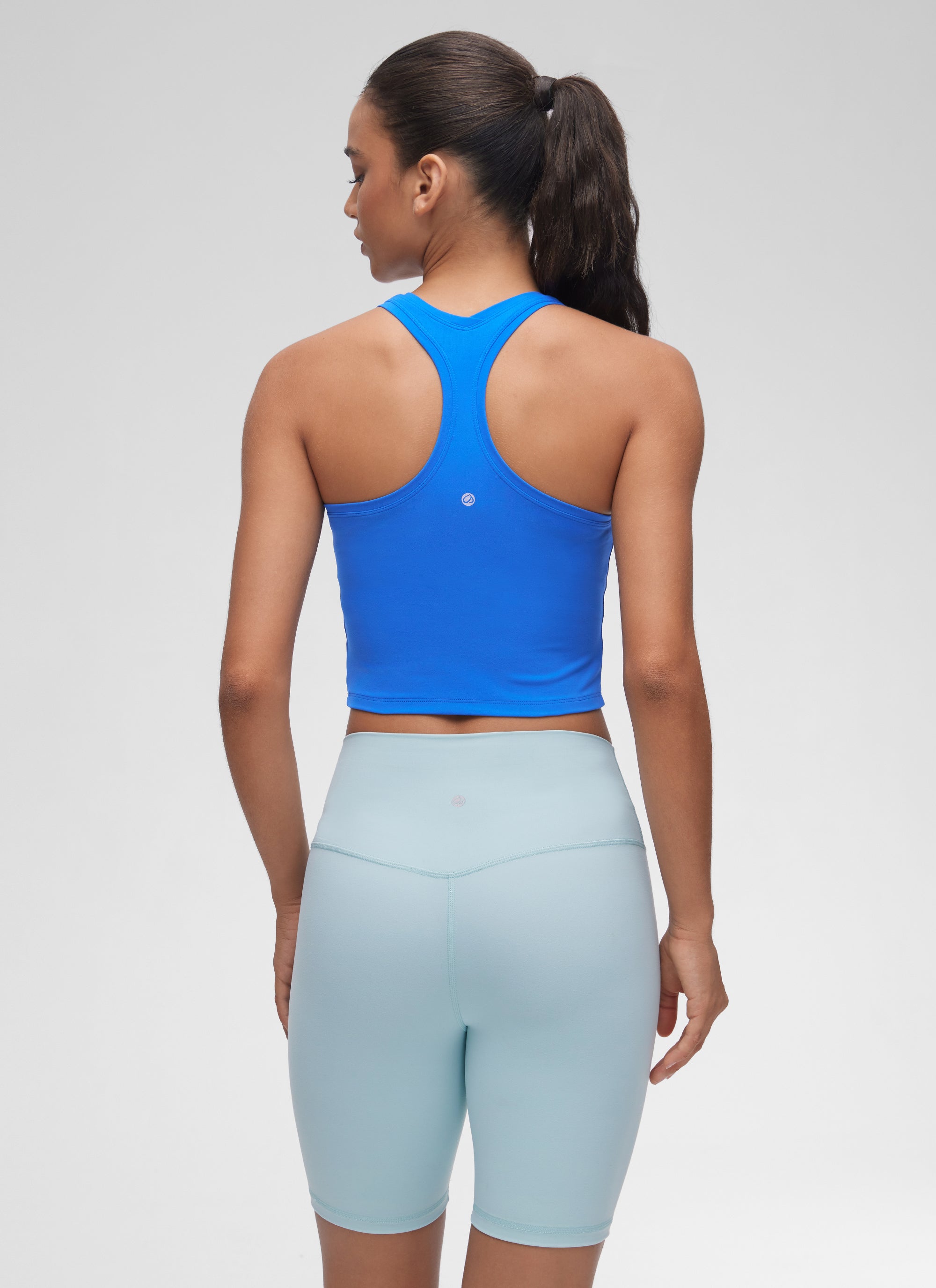 CRZ YOGA Women's Butterluxe Scoop Neck Racerback Cropped Lounge Yoga Tank Sparkle Blue