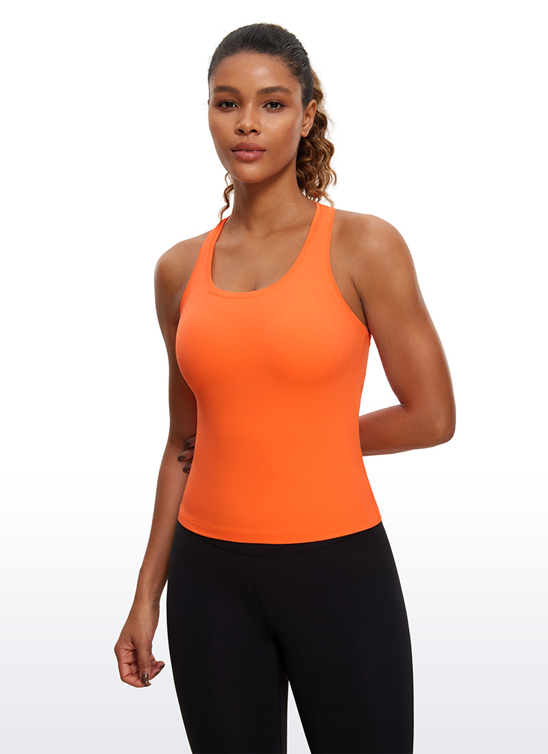 CRZ YOGA Women's Yoga Tight Fit Butterluxe Crewneck Tank Top Racerback Oasis Blue