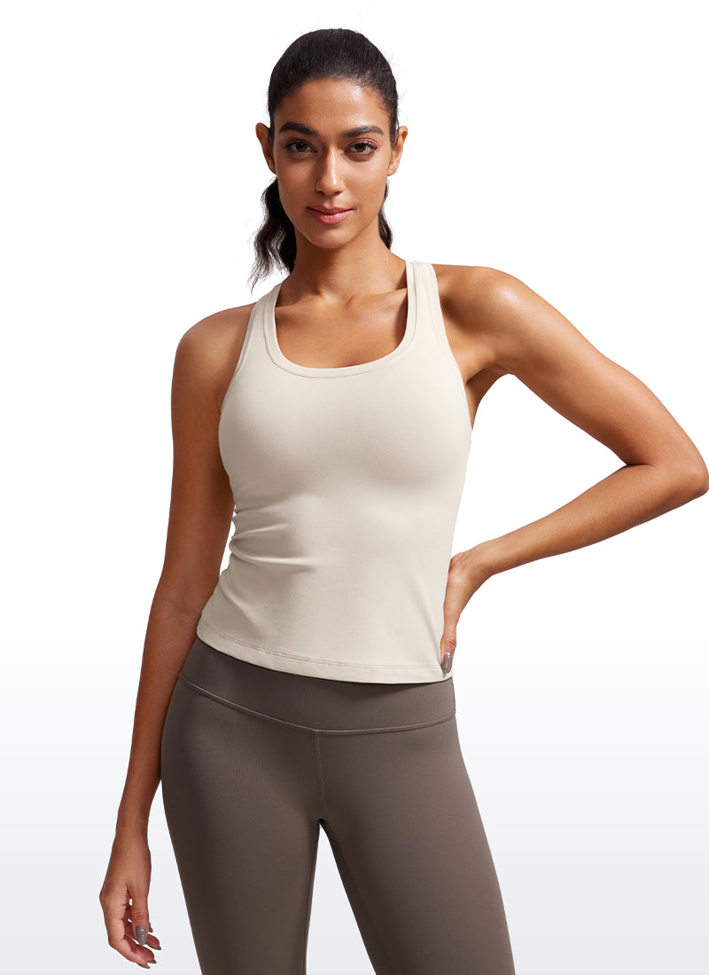CRZ YOGA Women's Yoga Tight Fit Butterluxe Crewneck Tank Top Racerback Neon Orange