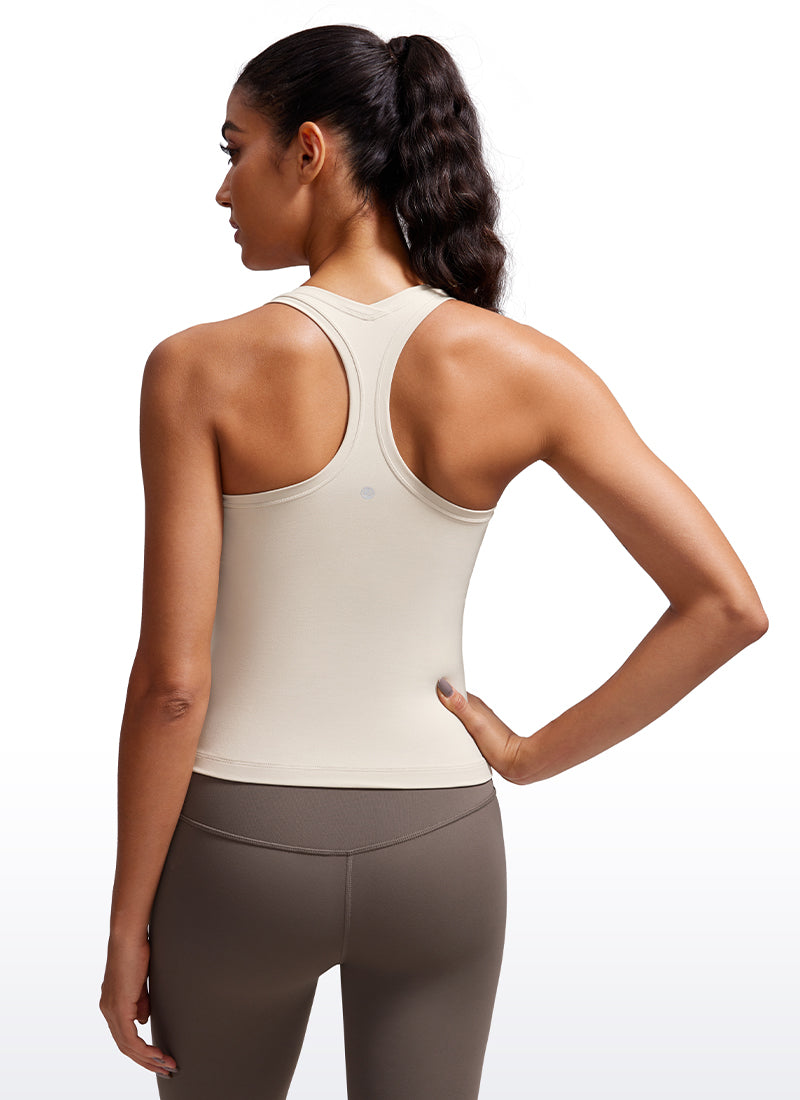 CRZ YOGA Women's Yoga Tight Fit Butterluxe Crewneck Tank Top Racerback Neon Orange