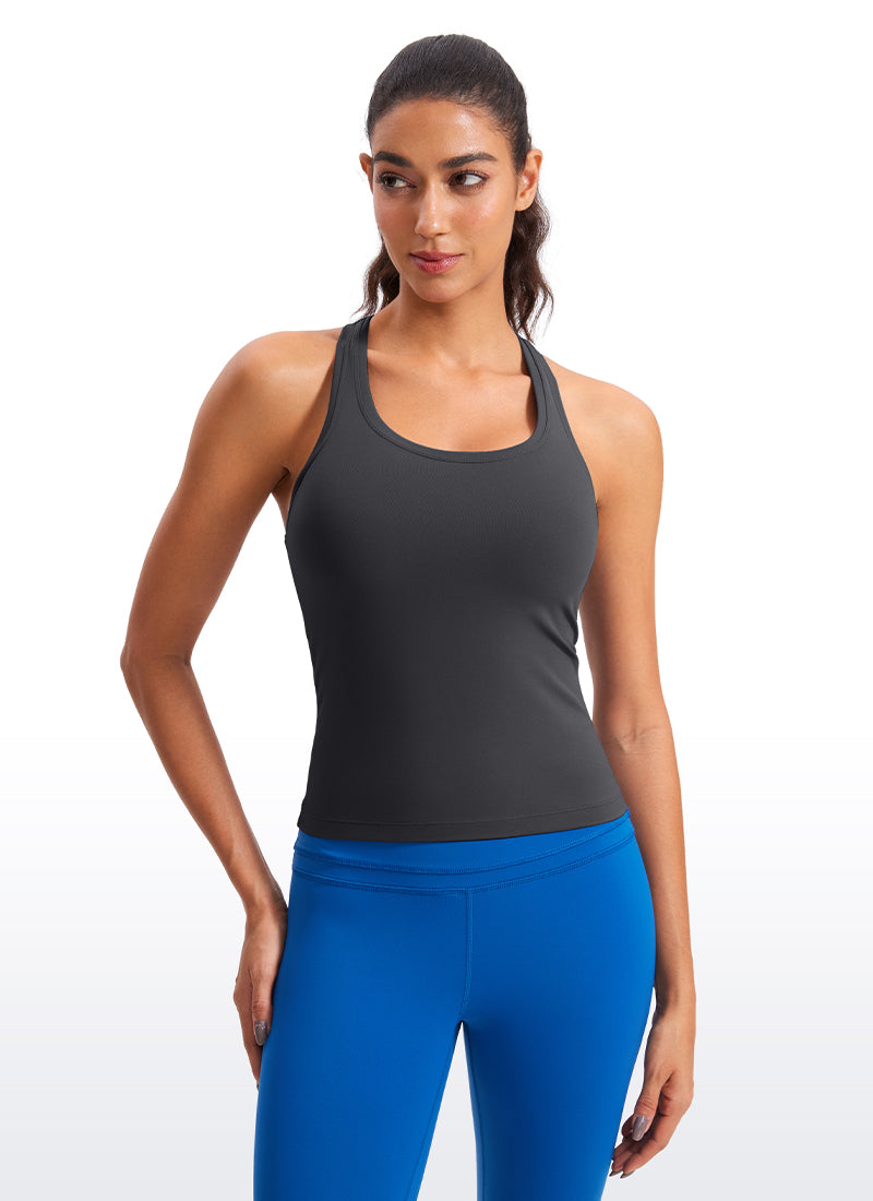CRZ YOGA Women's Yoga Tight Fit Butterluxe Crewneck Tank Top Racerback Neon Orange