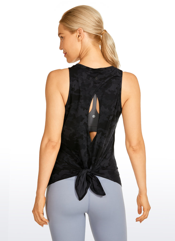 CRZ YOGA Women's Yoga Loose Fit Tops Pima Cotton Tank Split Open Back Camo Multi 6