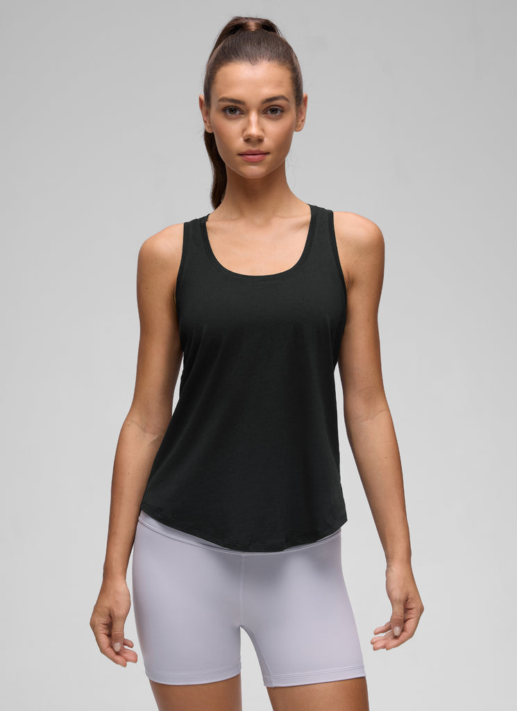 CRZ YOGA Women's Yoga Loose Fit Tops Pima Cotton Tank Racerback Black