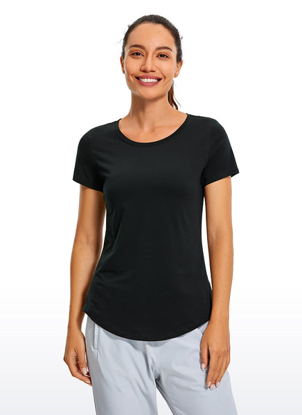 CRZ YOGA Women's Casual Relaxed Fit Shirts Pima Cotton Short