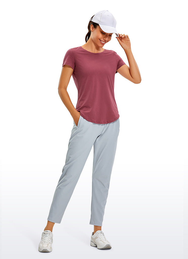 CRZ YOGA Women's Casual Relaxed Fit Shirts Pima Cotton Short Sleeves White