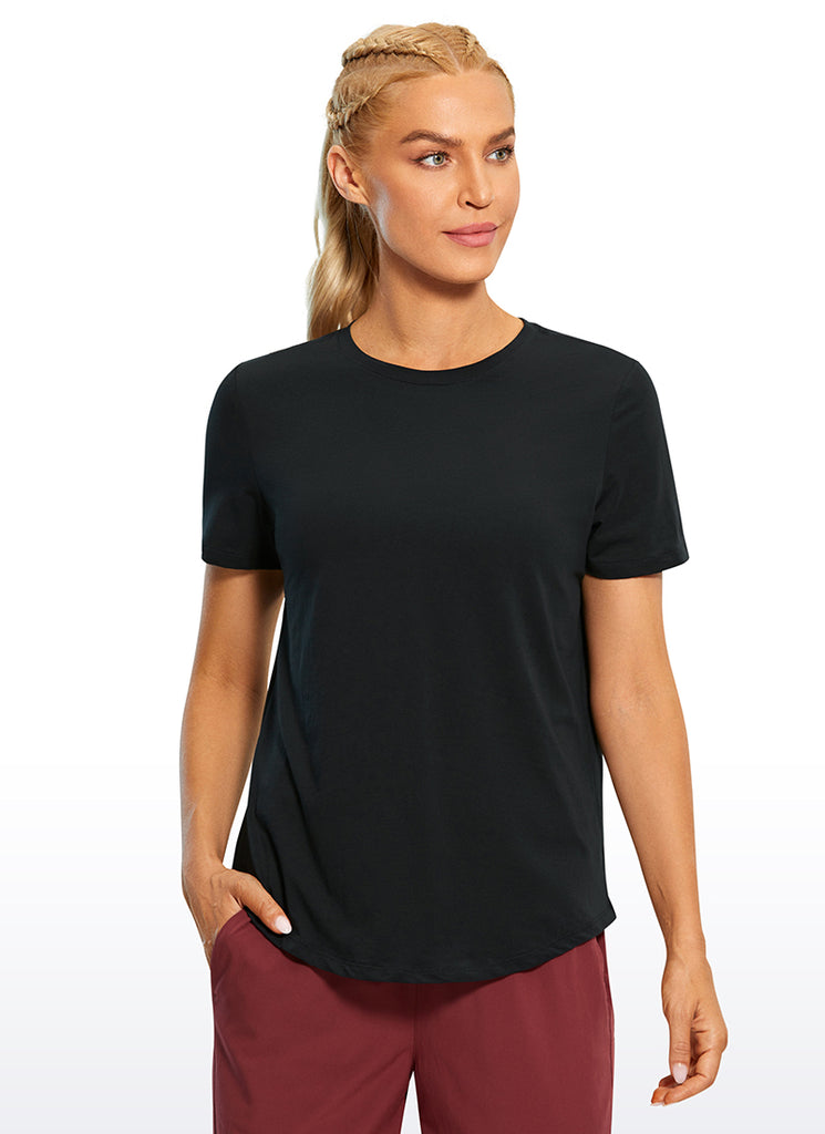CRZ YOGA Women's Yoga Loose Fit Pima Cotton Short Sleeves Black