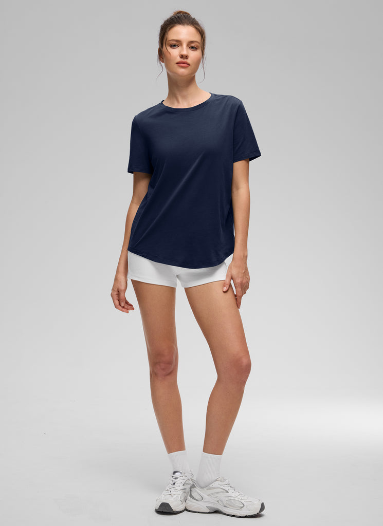 CRZ YOGA Women's Yoga Loose Fit Pima Cotton Short Sleeves Hot Fudge Brown