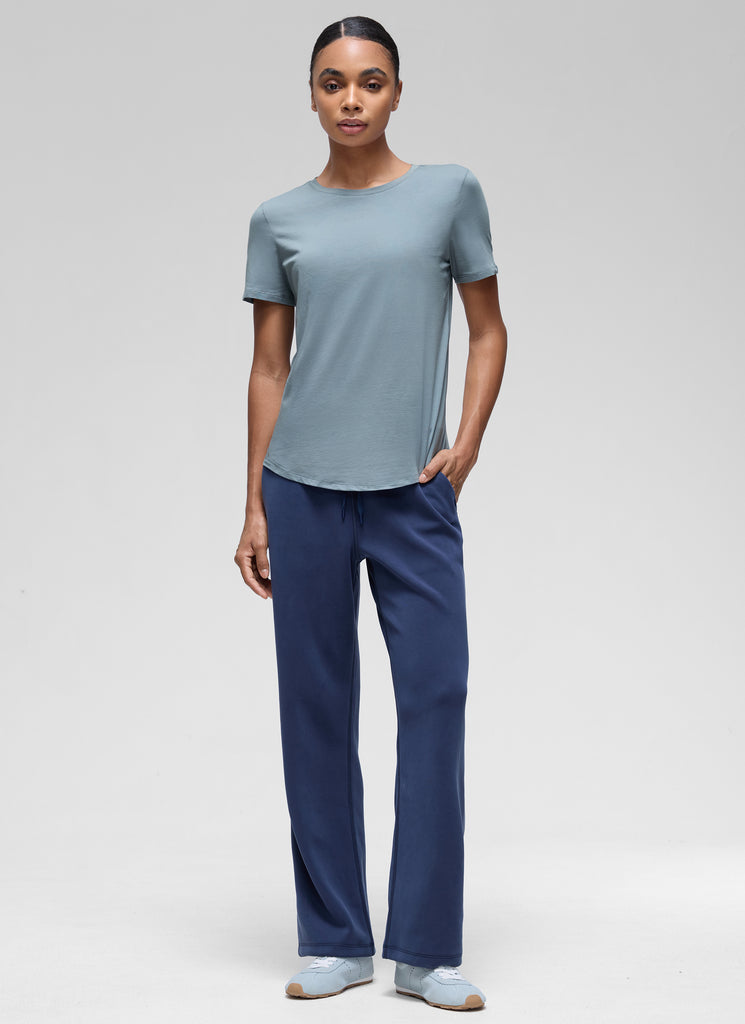 CRZ YOGA Women's Yoga Loose Fit Pima Cotton Short Sleeves Belgian Blue