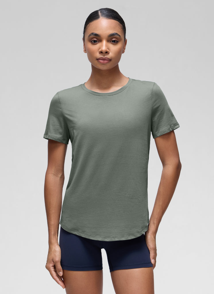 CRZ YOGA Women's Yoga Loose Fit Pima Cotton Short Sleeves Grey Sage