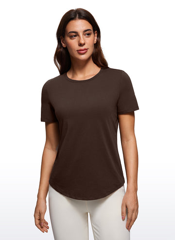 CRZ YOGA Women's Yoga Loose Fit Pima Cotton Short Sleeves Hot Fudge Brown