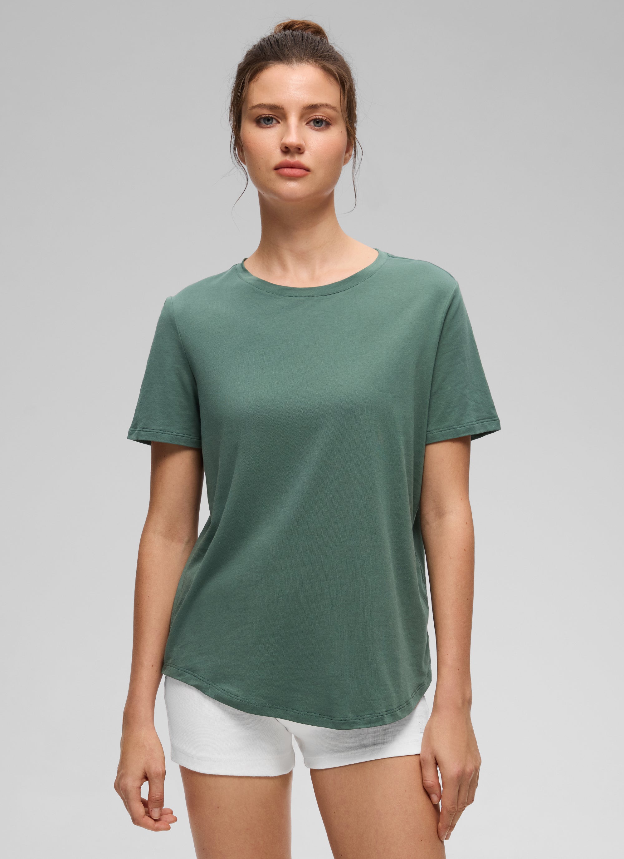 CRZ YOGA Women's Yoga Loose Fit Pima Cotton Short Sleeves Graphite Green