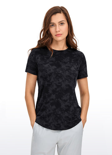 CRZ YOGA Women's Yoga Loose Fit Pima Cotton Short Sleeves Tie Dye Smoke Ink
