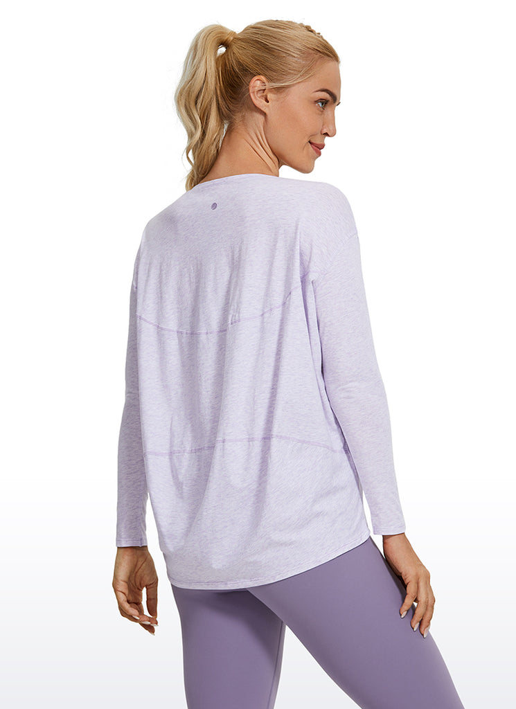 CRZ YOGA Women's Casual Loose Fit Pima Cotton Long Sleeves Boat Neck Violet Ash