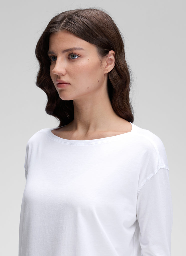 CRZ YOGA Women's Casual Loose Fit Pima Cotton Long Sleeves Boat Neck White