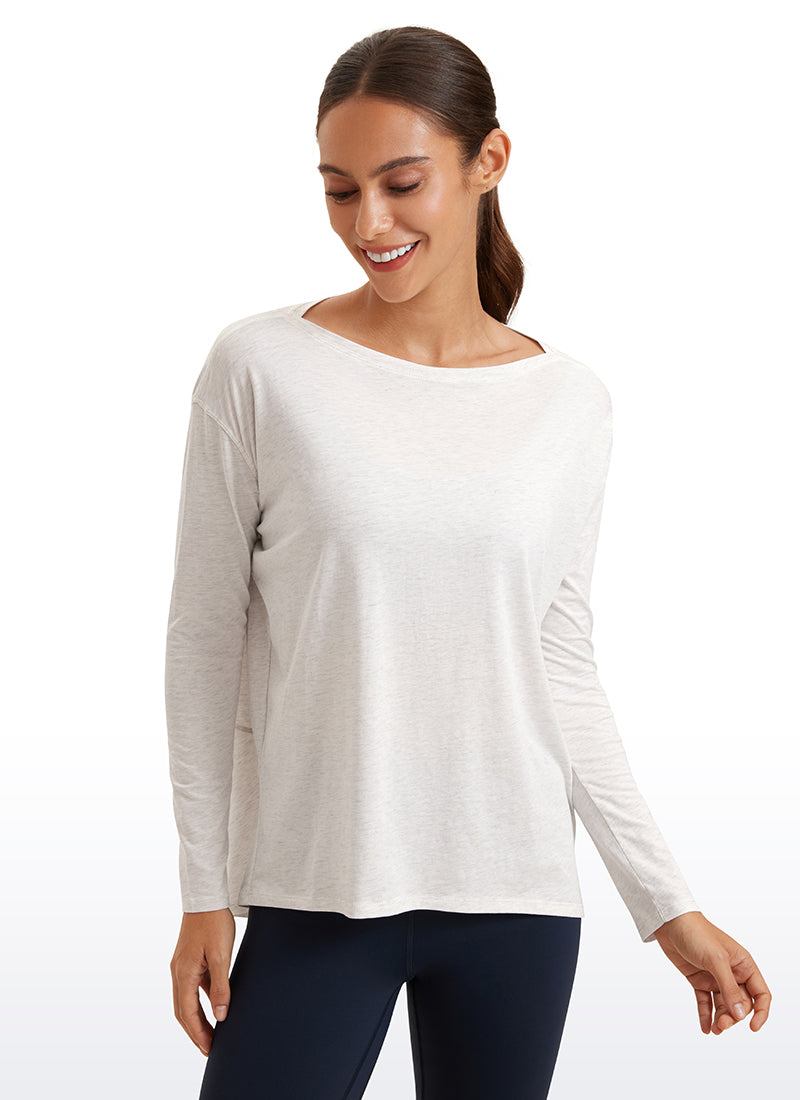 CRZ YOGA Women's Casual Loose Fit Pima Cotton Long Sleeves Boat