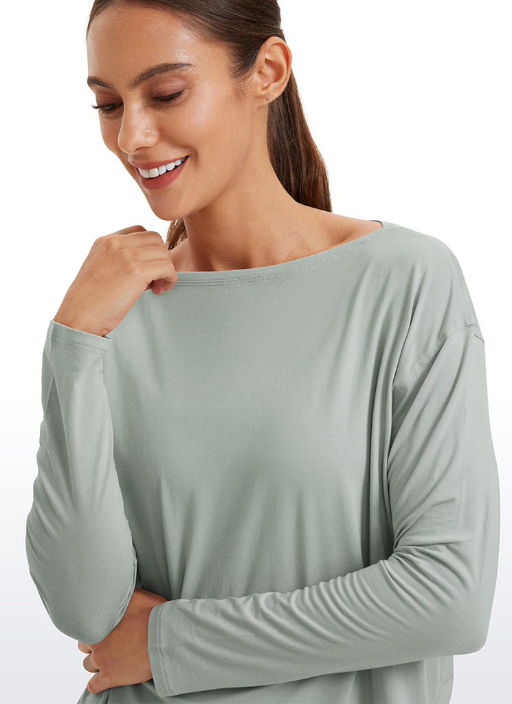 CRZ YOGA Women's Casual Loose Fit Pima Cotton Long Sleeves Boat Neck Jade Grey