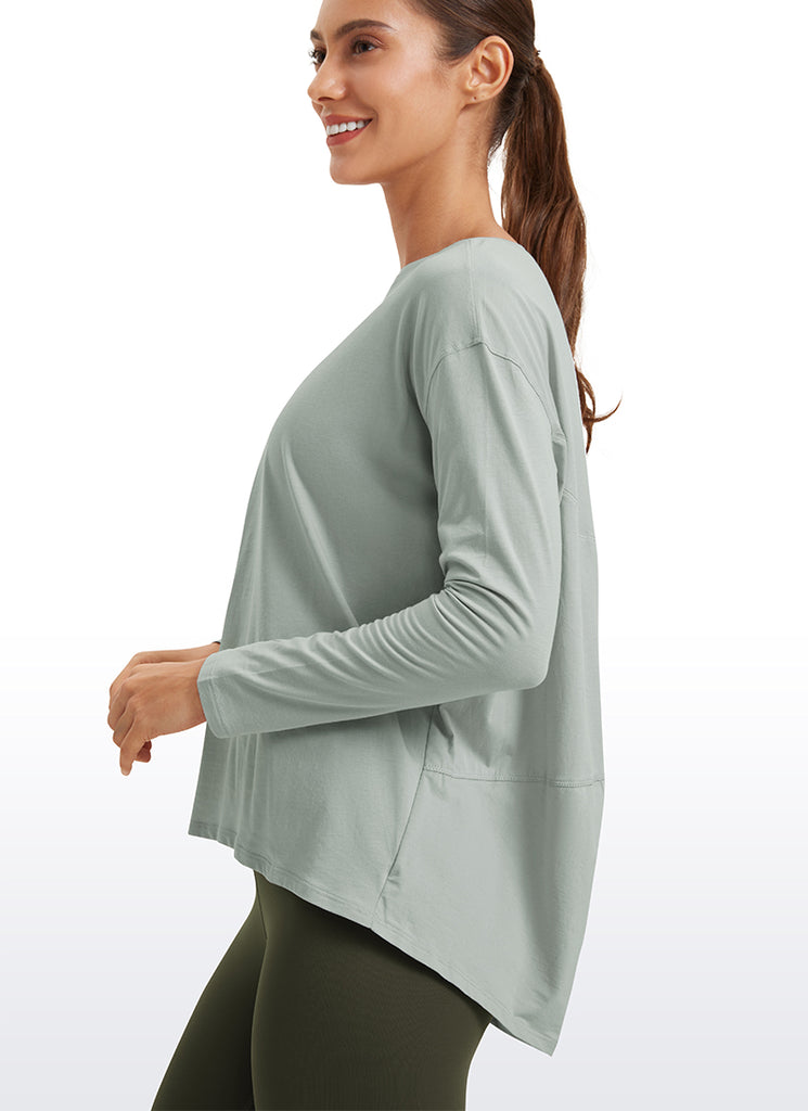 CRZ YOGA Women's Casual Loose Fit Pima Cotton Long Sleeves Boat Neck Jade Grey