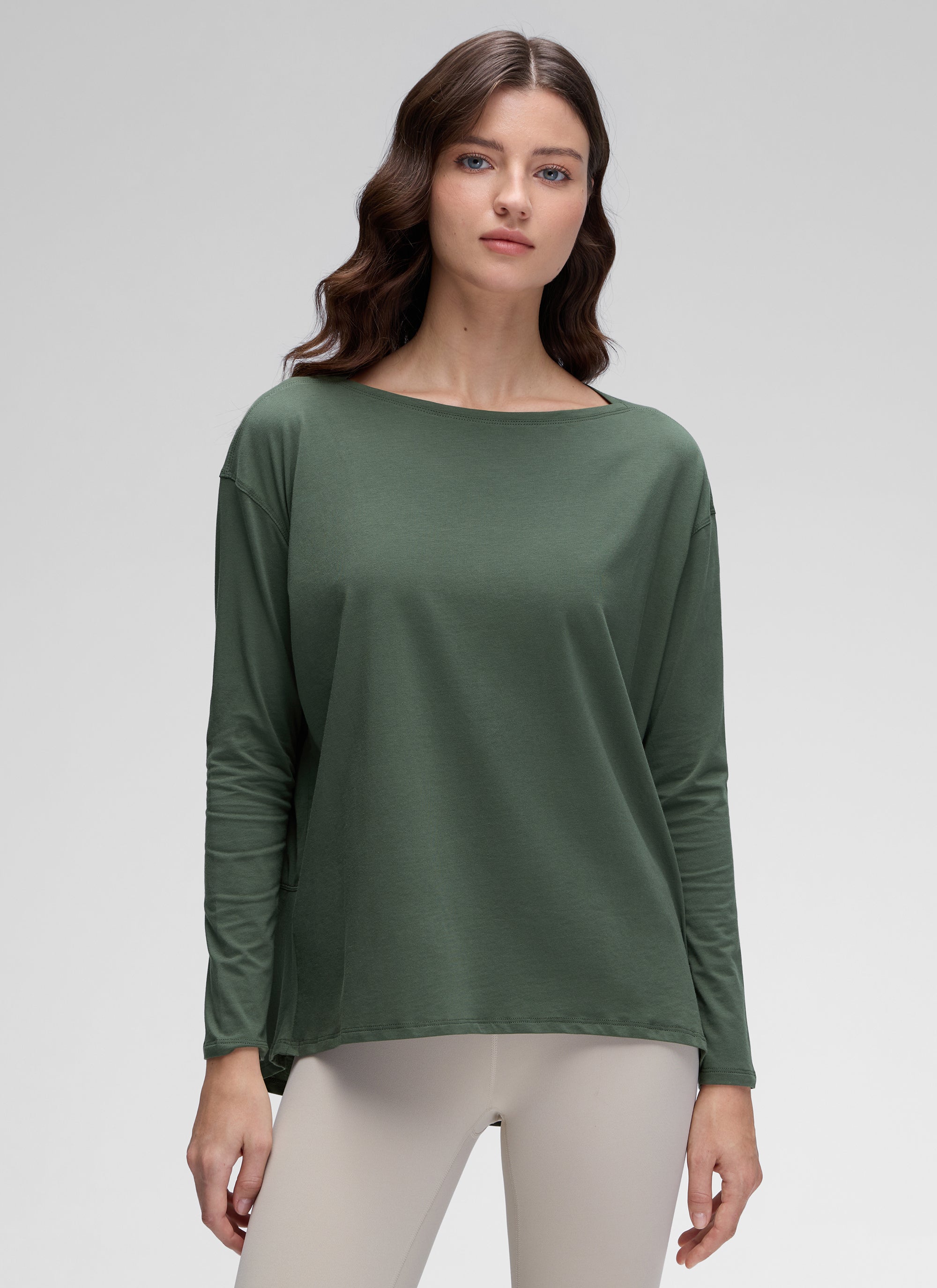 CRZ YOGA Women's Casual Loose Fit Pima Cotton Long Sleeves Boat