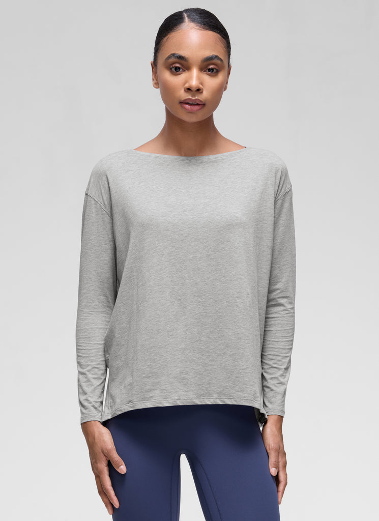 CRZ YOGA Women's Casual Loose Fit Pima Cotton Long Sleeves Boat Neck Grey Olive