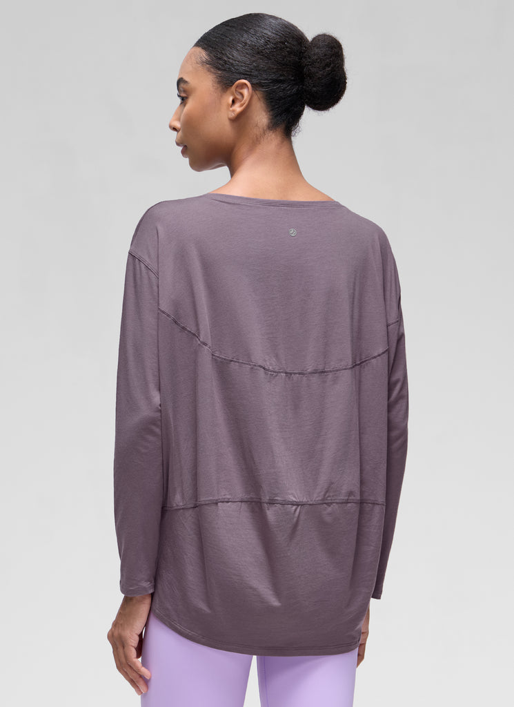 CRZ YOGA Women's Casual Loose Fit Pima Cotton Long Sleeves Boat Neck purple gray