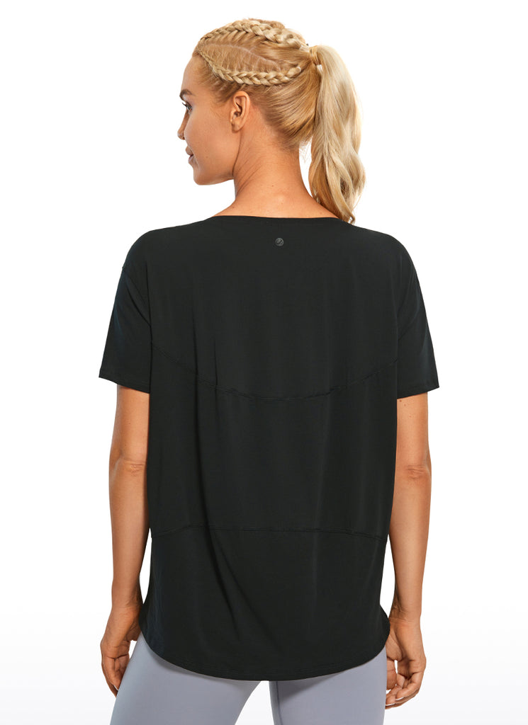 CRZ YOGA Women's Yoga Loose Fit Pima Cotton Short Sleeves Boat Neck White