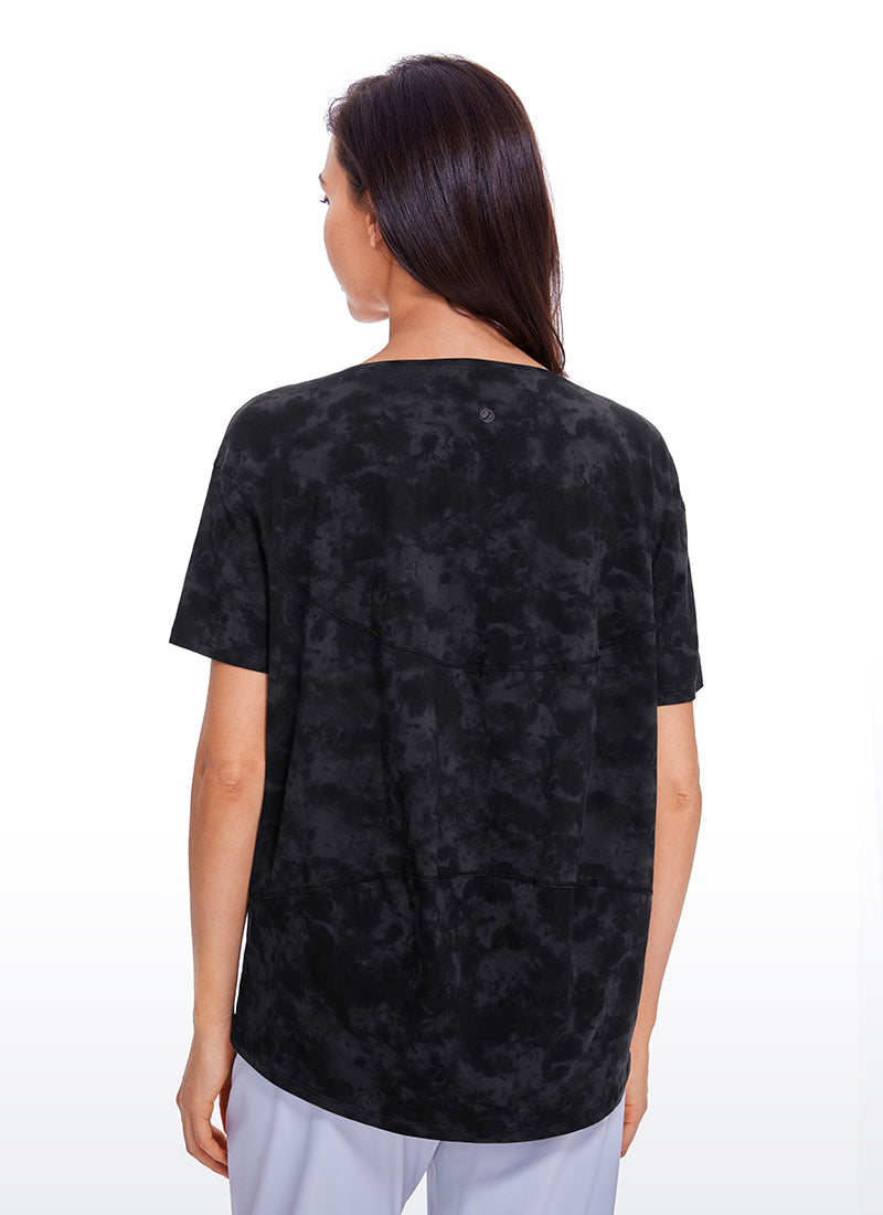 CRZ YOGA Women's Yoga Loose Fit Pima Cotton Short Sleeves Boat Neck Sonic Pink