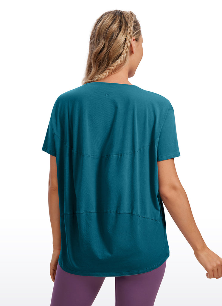 CRZ YOGA Women's Yoga Loose Fit Pima Cotton Short Sleeves Boat Neck Green Jade