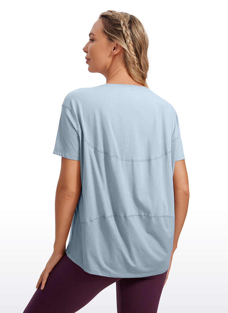 CRZ YOGA Women's Yoga Loose Fit Pima Cotton Short Sleeves Boat Neck Green Jade