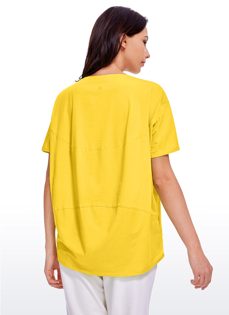 CRZ YOGA Women's Yoga Loose Fit Pima Cotton Short Sleeves Boat Neck Deep Red