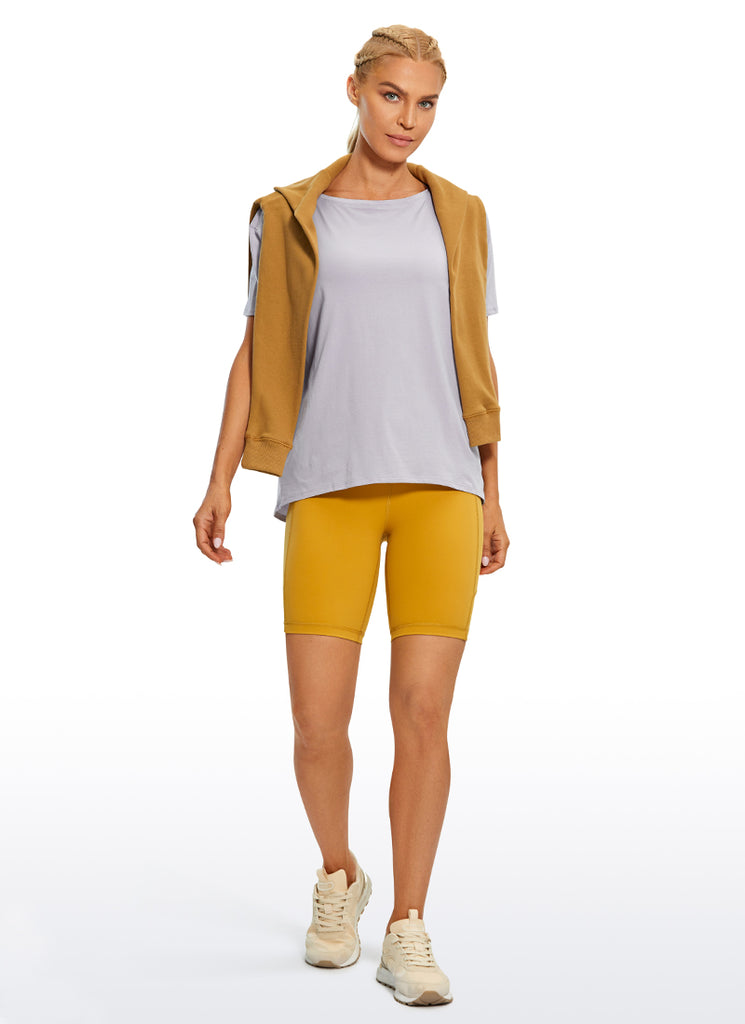 CRZ YOGA Women's Yoga Loose Fit Pima Cotton Short Sleeves Boat Neck Black