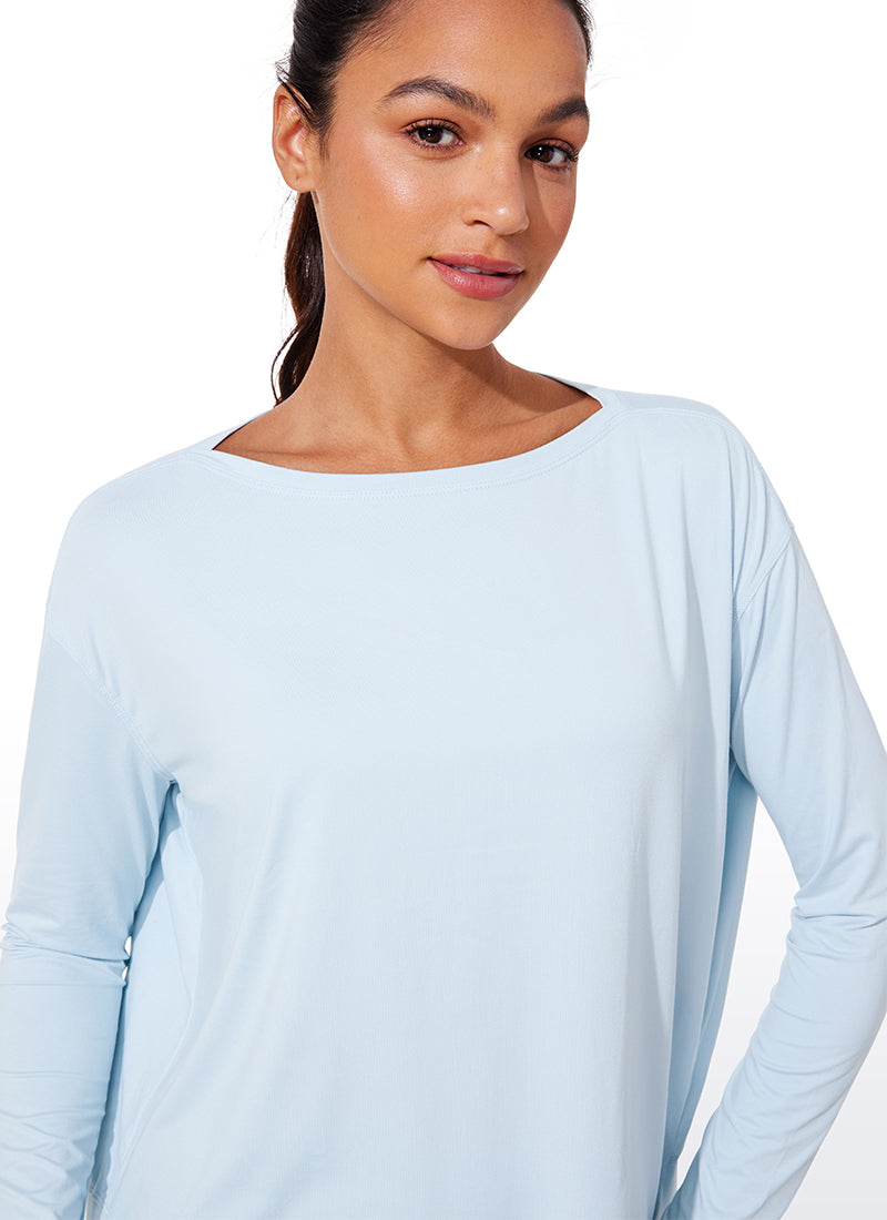 CRZ YOGA Women UPF 50+ Run Lightweight Loose Fit Long Sleeves Blue Linen
