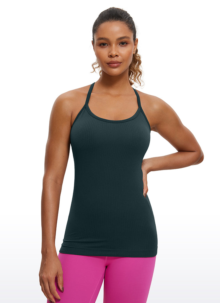 CRZ YOGA Women's Yoga Slim Fit Tops Seamless Built-in Bra Tank Y-back Darkish Green
