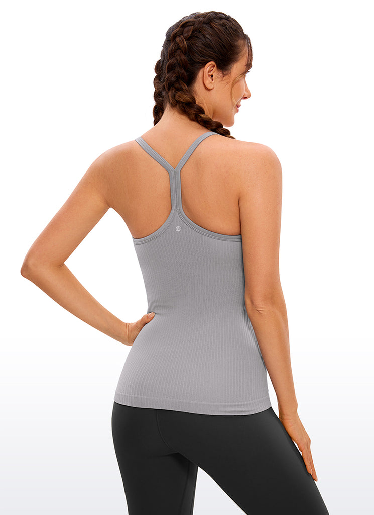 CRZ YOGA Women's Yoga Slim Fit Tops Seamless Built-in Bra Tank Y-back Gull Gray