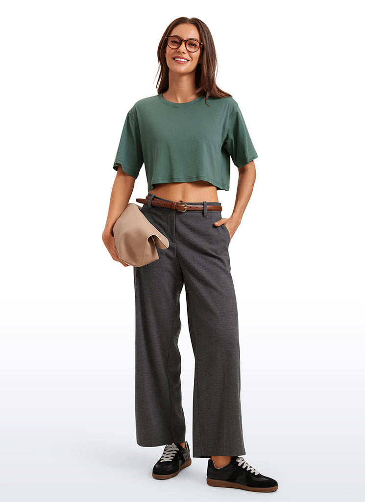 CRZ YOGA Women's Casual Loose Fit Pima Cotton Short Sleeves Cropped Black