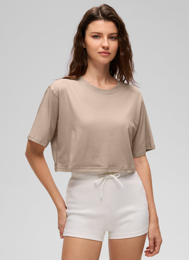 CRZ YOGA Women's Casual Loose Fit Pima Cotton Short Sleeves Cropped Mortar color