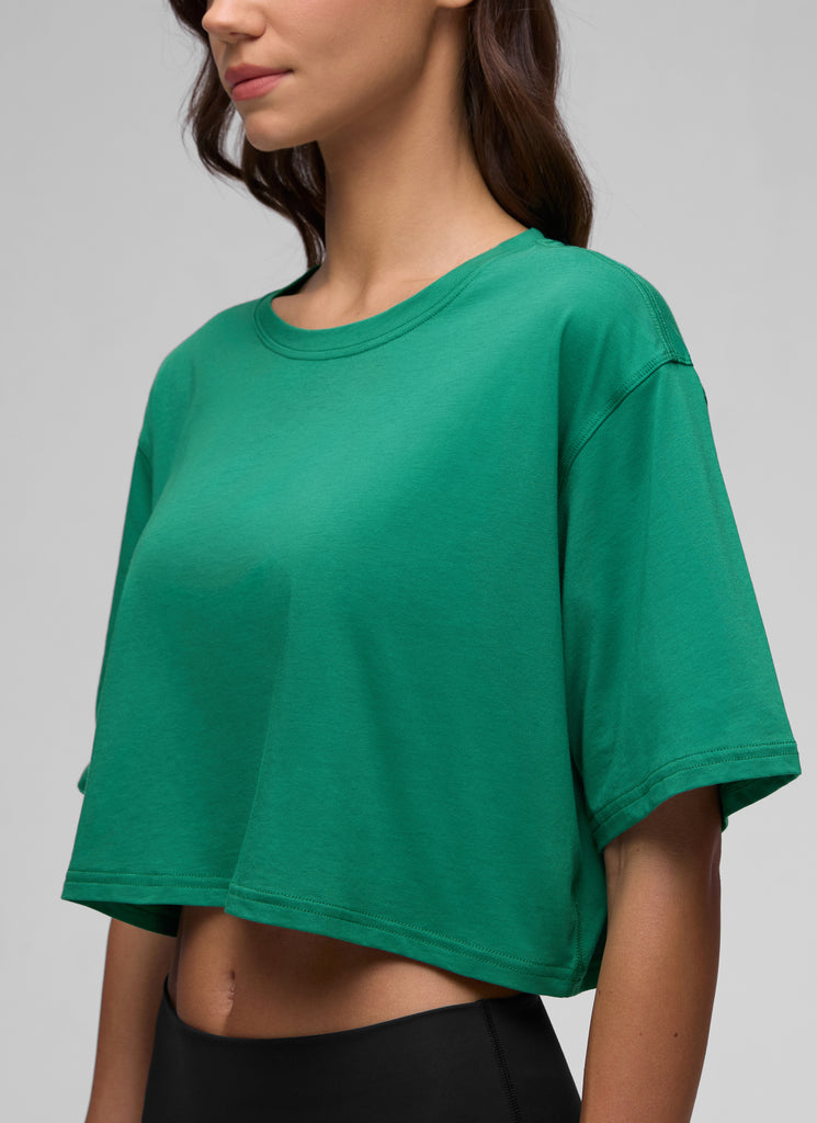 CRZ YOGA Women's Casual Loose Fit Pima Cotton Short Sleeves Cropped Eggplant Heather