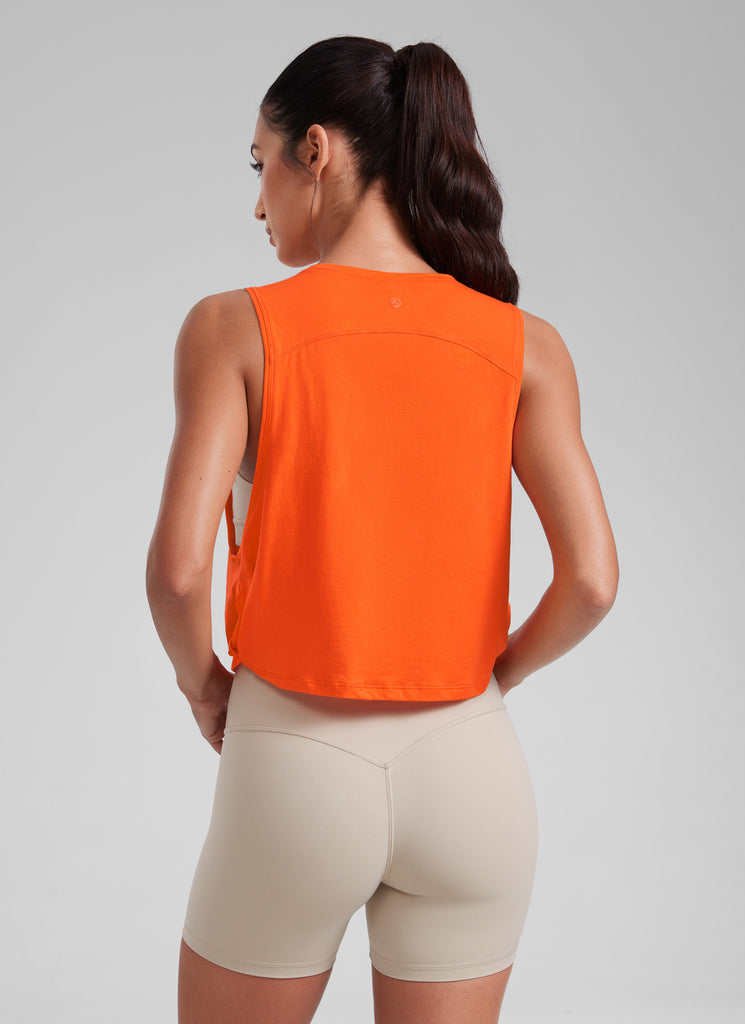 CRZ YOGA Women's Yoga Loose Fit Top Pima Cotton Crop Tank Deep Armhole Coral