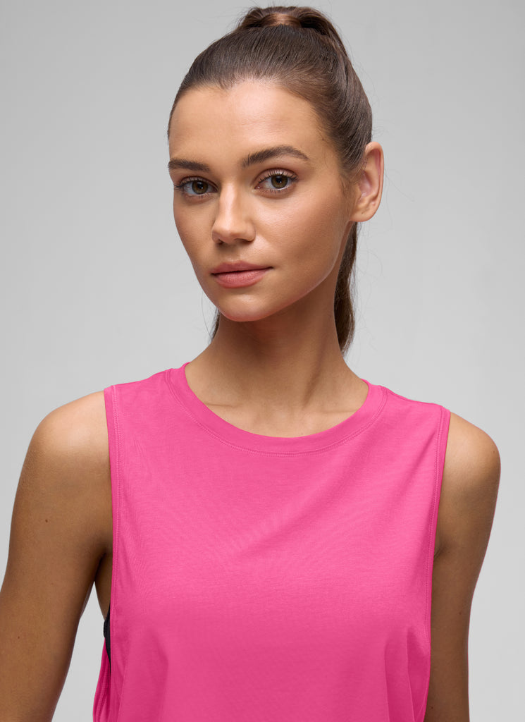 CRZ YOGA Women's Yoga Loose Fit Top Pima Cotton Crop Tank Deep Armhole Strong Blue