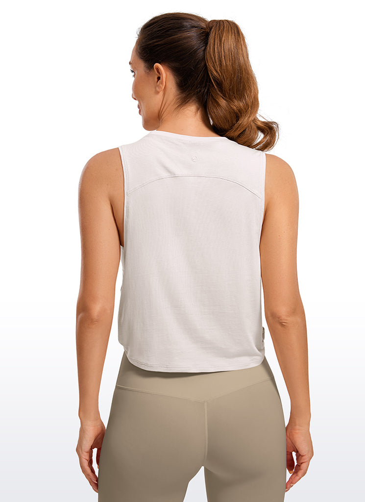 CRZ YOGA Women's Yoga Loose Fit Top Pima Cotton Crop Tank Deep Armhole Coral