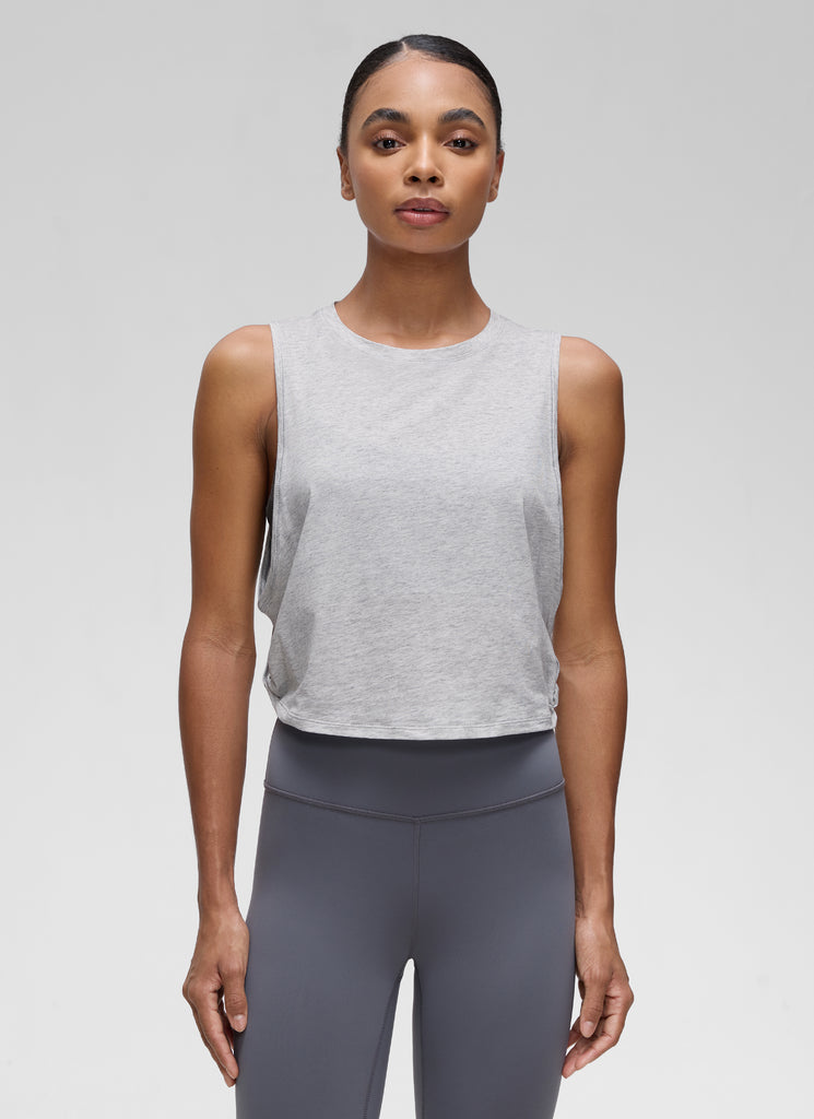 CRZ YOGA Women's Yoga Loose Fit Top Pima Cotton Crop Tank Deep Armhole White Apricot